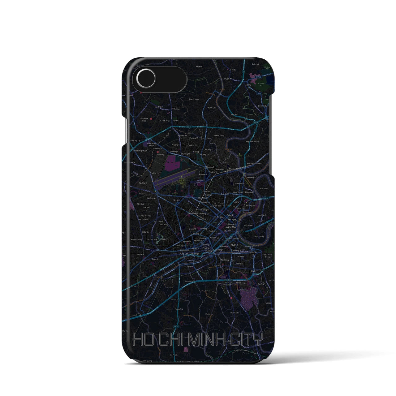 【ホーチミン】地図柄iPhoneケース（バックカバータイプ・ブラック）iPhone SE（第3 / 第2世代） / 8 / 7 / 6s / 6 用