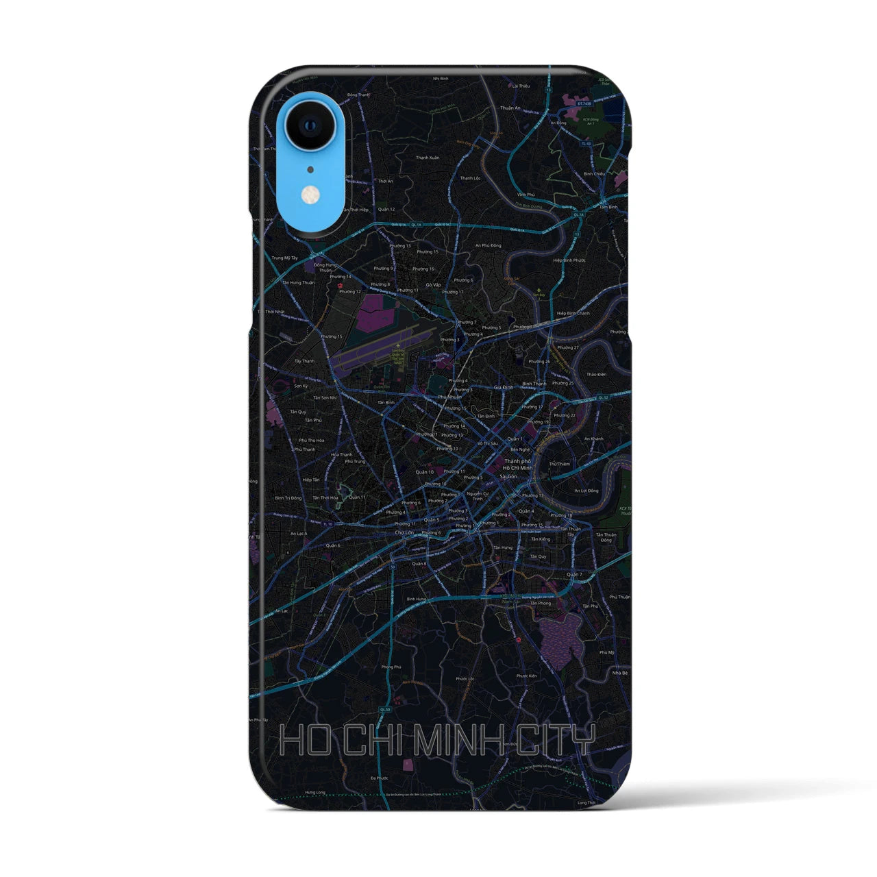 【ホーチミン】地図柄iPhoneケース（バックカバータイプ・ブラック）iPhone XR 用