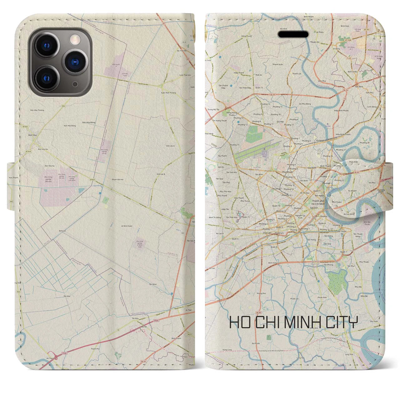 【ホーチミン】地図柄iPhoneケース（手帳両面タイプ・ナチュラル）iPhone 11 Pro Max 用