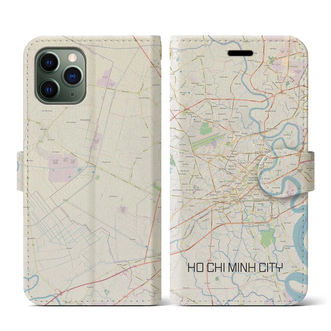 【ホーチミン】地図柄iPhoneケース（手帳両面タイプ・ナチュラル）iPhone 11 Pro 用