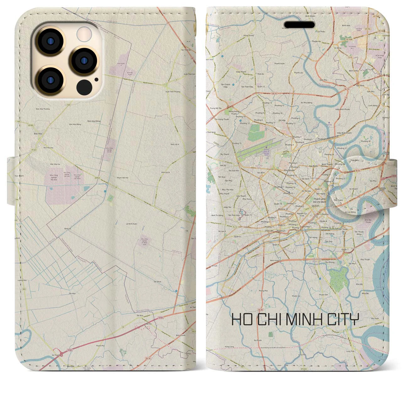【ホーチミン】地図柄iPhoneケース（手帳両面タイプ・ナチュラル）iPhone 12 Pro Max 用