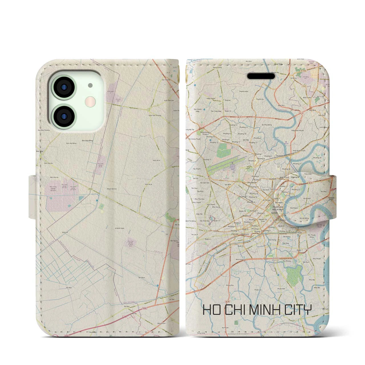 【ホーチミン】地図柄iPhoneケース（手帳両面タイプ・ナチュラル）iPhone 12 mini 用
