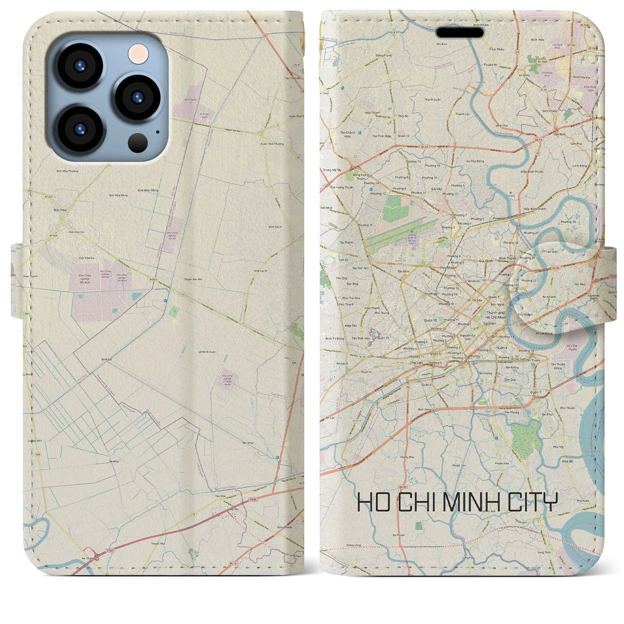 【ホーチミン】地図柄iPhoneケース（手帳両面タイプ・ナチュラル）iPhone 13 Pro Max 用