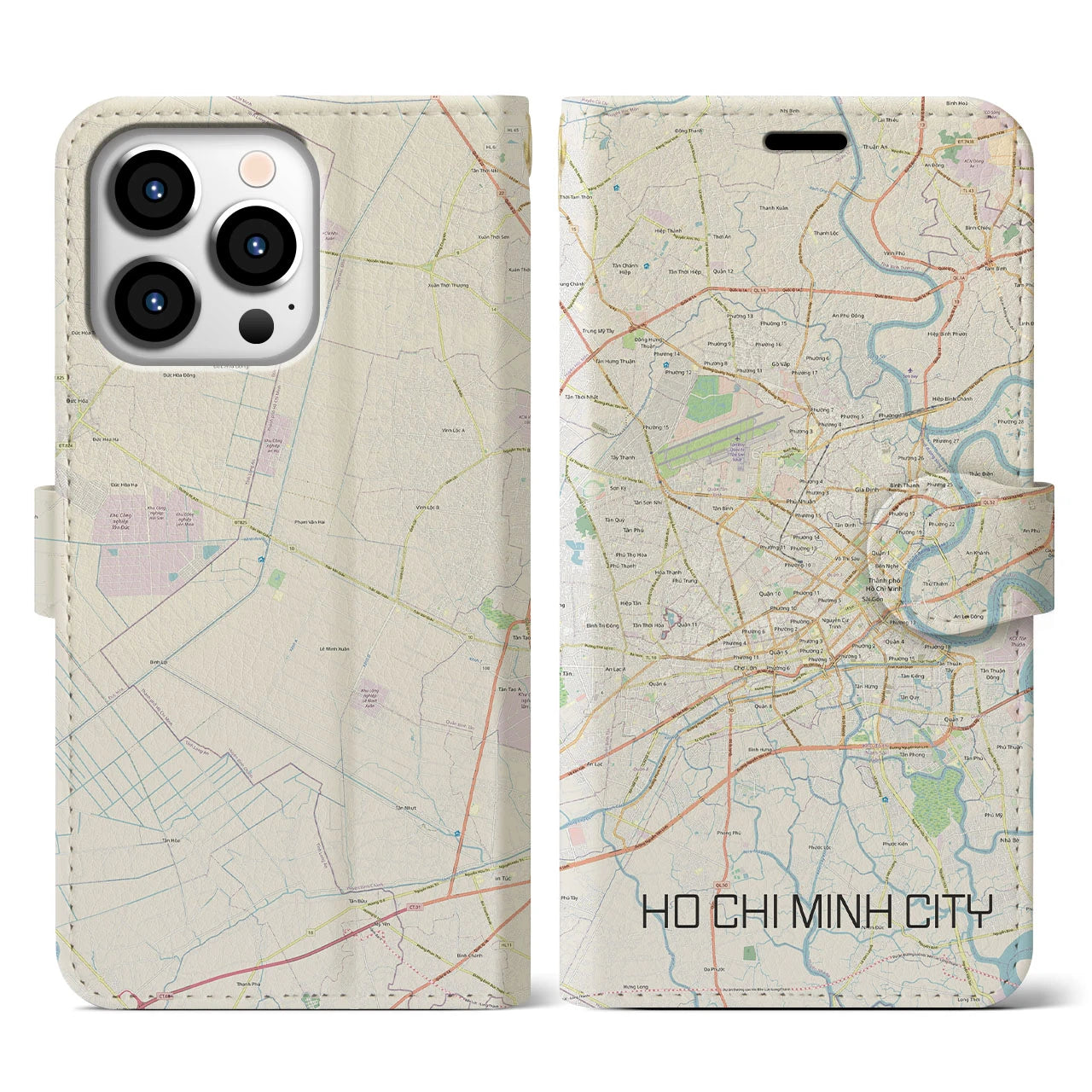 【ホーチミン】地図柄iPhoneケース（手帳両面タイプ・ナチュラル）iPhone 13 Pro 用