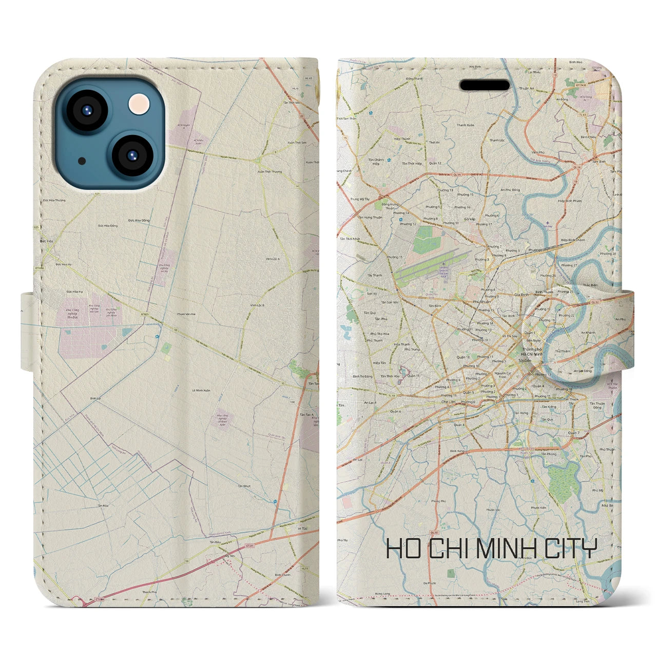 【ホーチミン】地図柄iPhoneケース（手帳両面タイプ・ナチュラル）iPhone 13 用