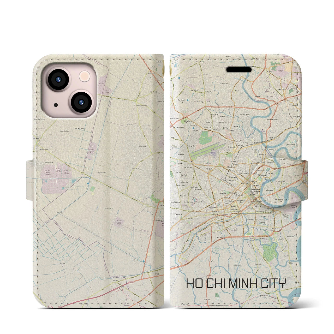 【ホーチミン】地図柄iPhoneケース（手帳両面タイプ・ナチュラル）iPhone 13 mini 用