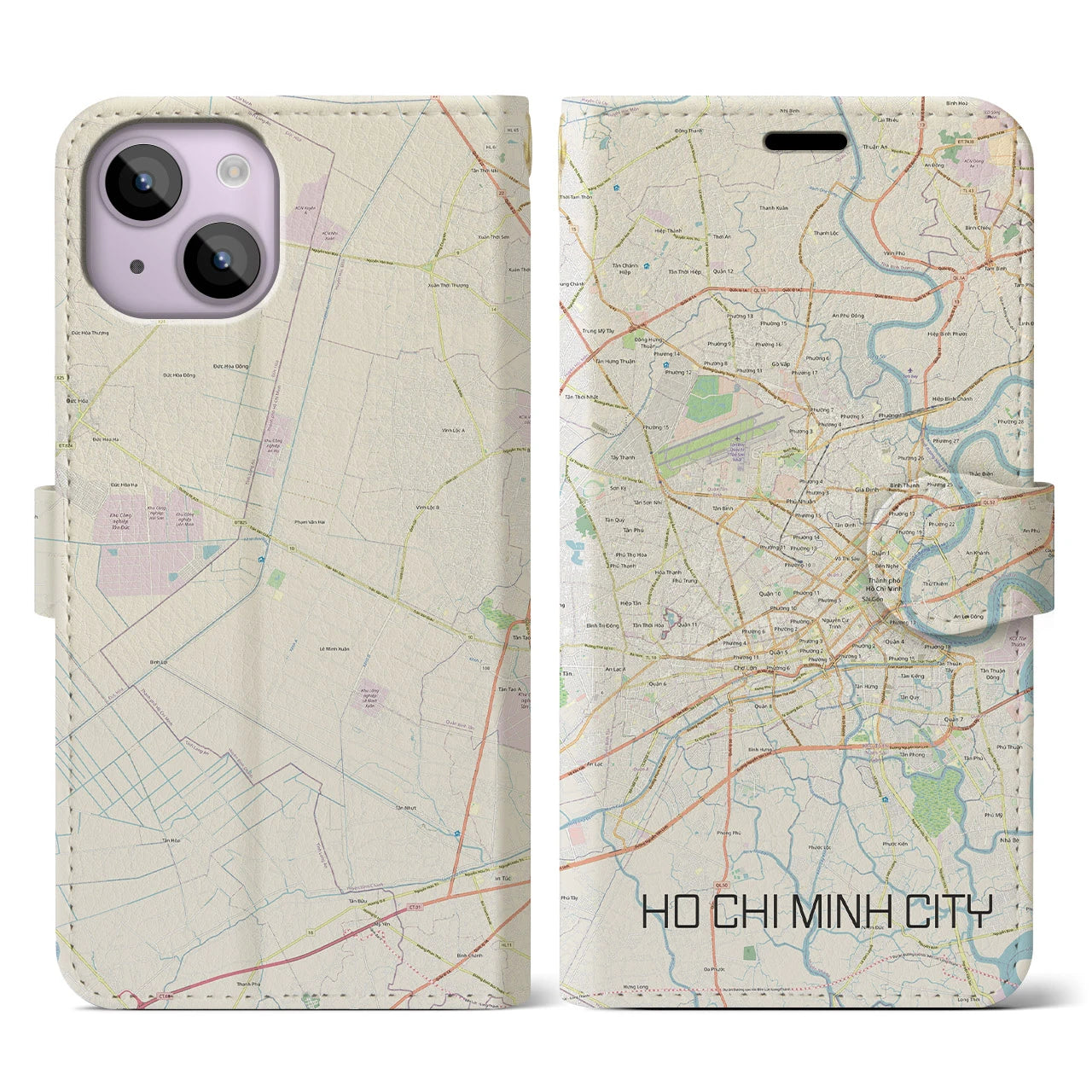 【ホーチミン】地図柄iPhoneケース（手帳両面タイプ・ナチュラル）iPhone 14 用