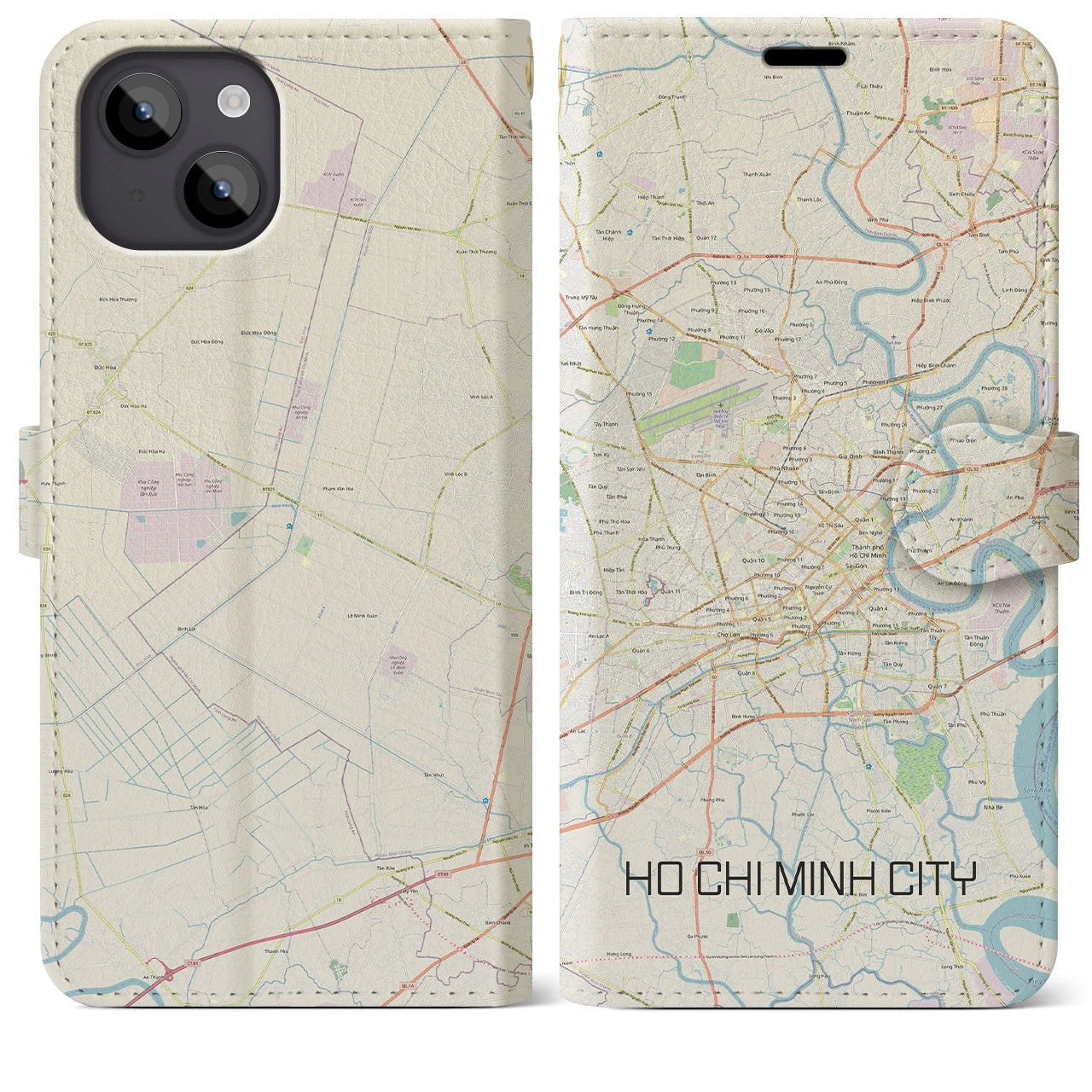 【ホーチミン】地図柄iPhoneケース（手帳両面タイプ・ナチュラル）iPhone 14 Plus 用
