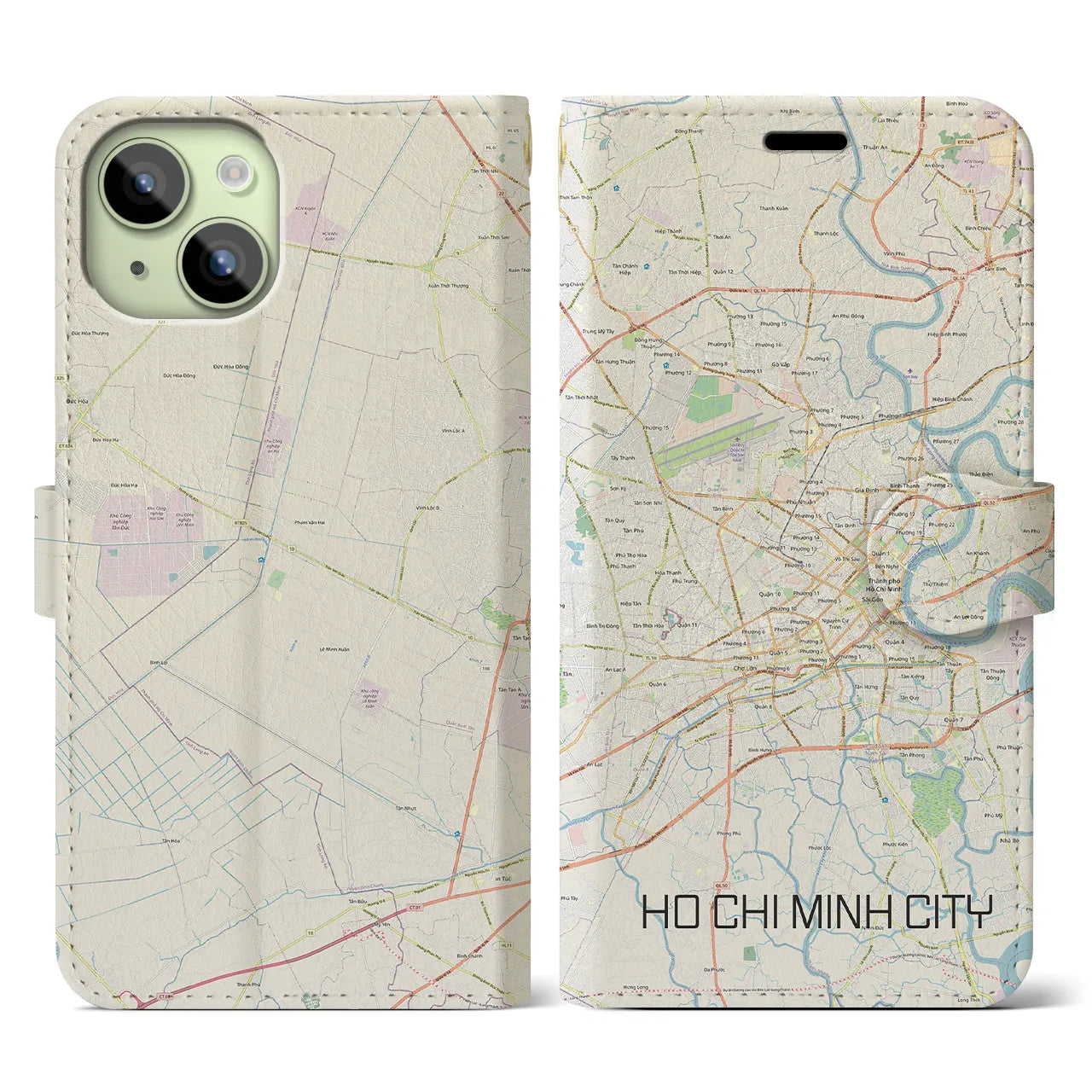 【ホーチミン】地図柄iPhoneケース（手帳両面タイプ・ナチュラル）iPhone 15 用