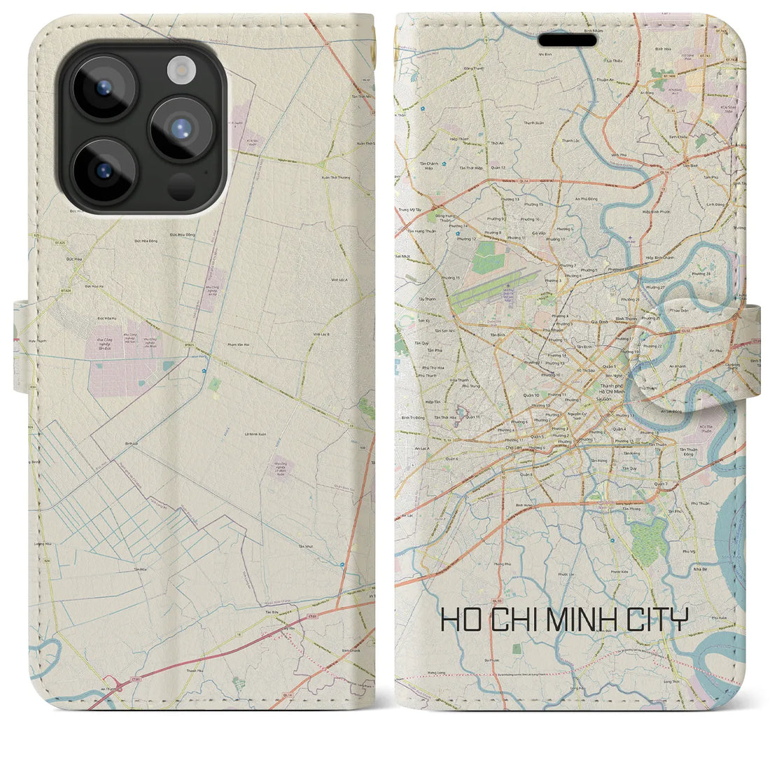【ホーチミン】地図柄iPhoneケース（手帳両面タイプ・ナチュラル）iPhone 15 Pro Max 用