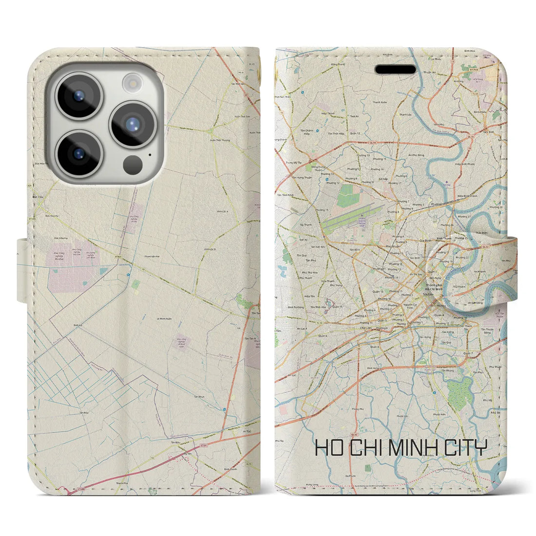 【ホーチミン】地図柄iPhoneケース（手帳両面タイプ・ナチュラル）iPhone 15 Pro 用