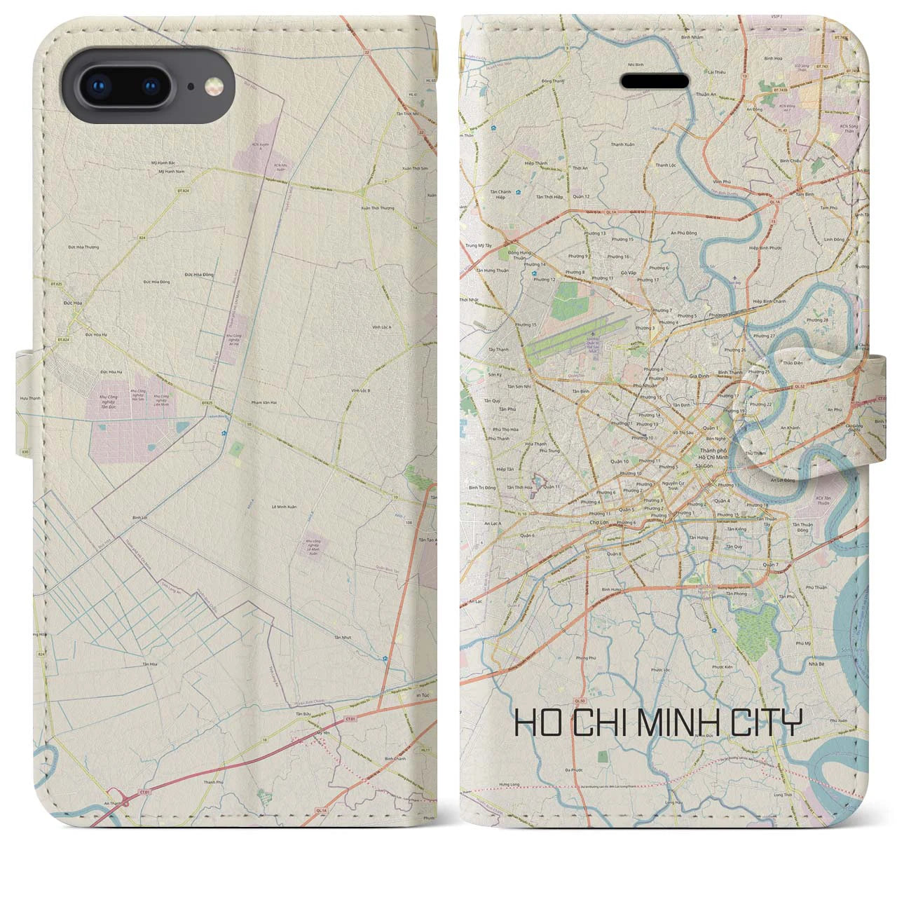 【ホーチミン】地図柄iPhoneケース（手帳両面タイプ・ナチュラル）iPhone 8Plus /7Plus / 6sPlus / 6Plus 用