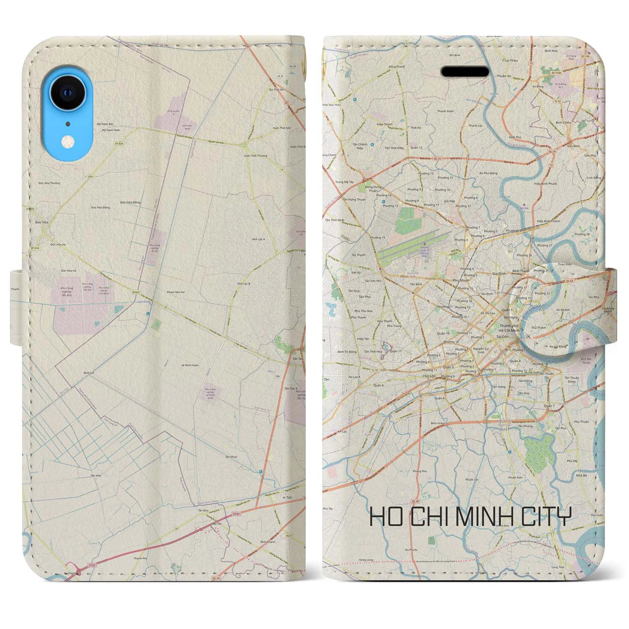 【ホーチミン】地図柄iPhoneケース（手帳両面タイプ・ナチュラル）iPhone XR 用