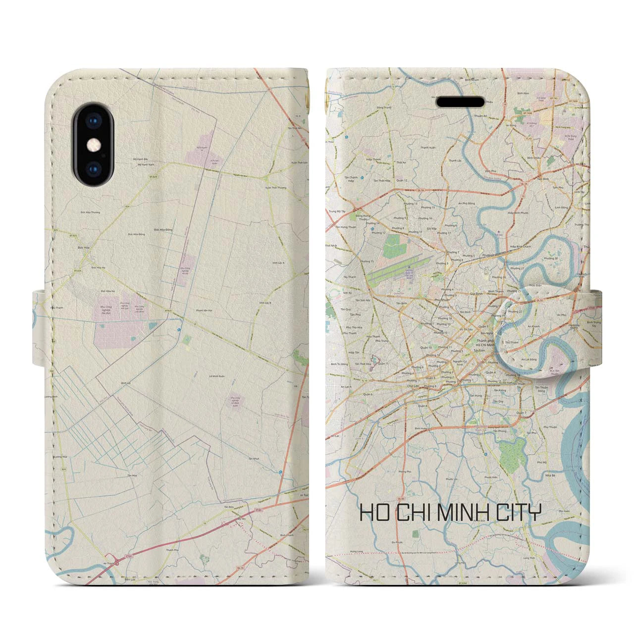 【ホーチミン】地図柄iPhoneケース（手帳両面タイプ・ナチュラル）iPhone XS / X 用