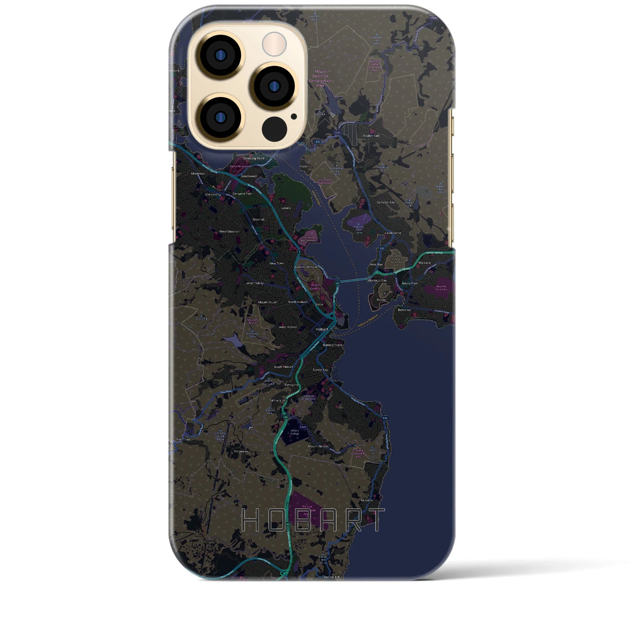【ホバート】地図柄iPhoneケース（バックカバータイプ・ブラック）iPhone 12 Pro Max 用