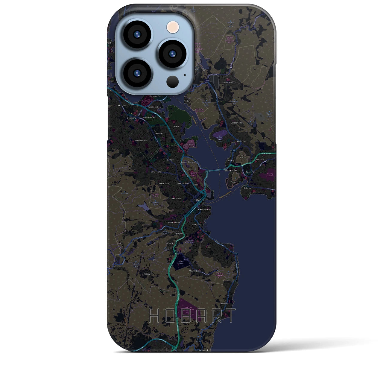 【ホバート】地図柄iPhoneケース（バックカバータイプ・ブラック）iPhone 13 Pro Max 用