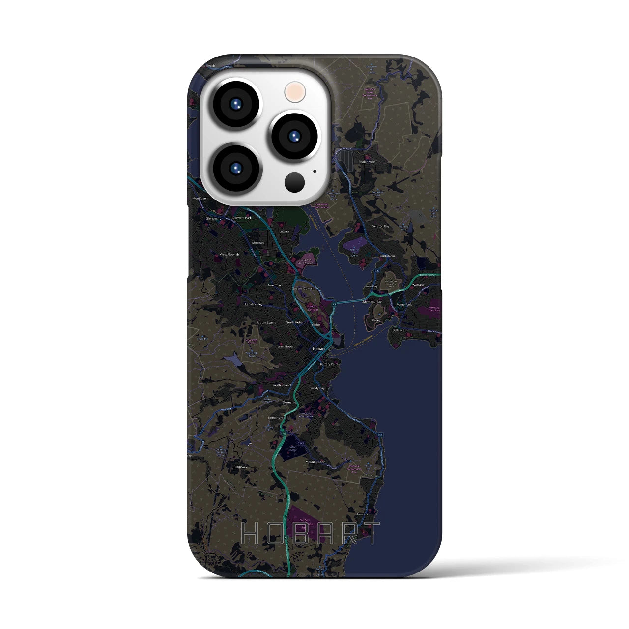 【ホバート】地図柄iPhoneケース（バックカバータイプ・ブラック）iPhone 13 Pro 用