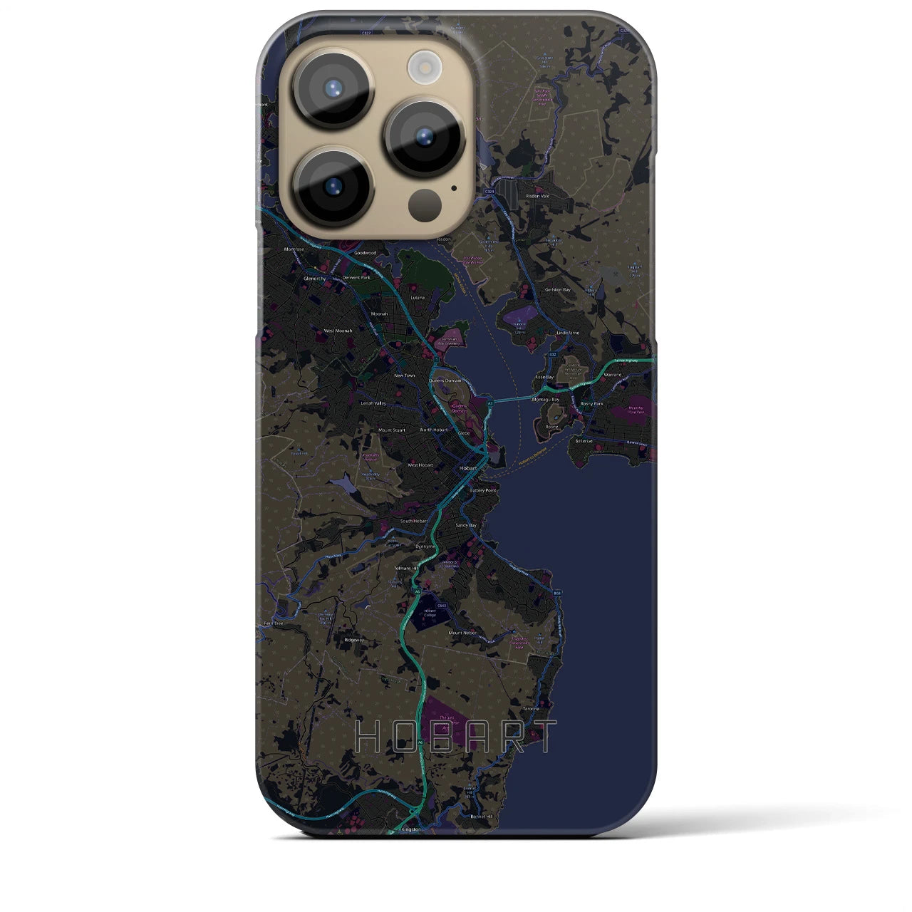 【ホバート】地図柄iPhoneケース（バックカバータイプ・ブラック）iPhone 14 Pro Max 用