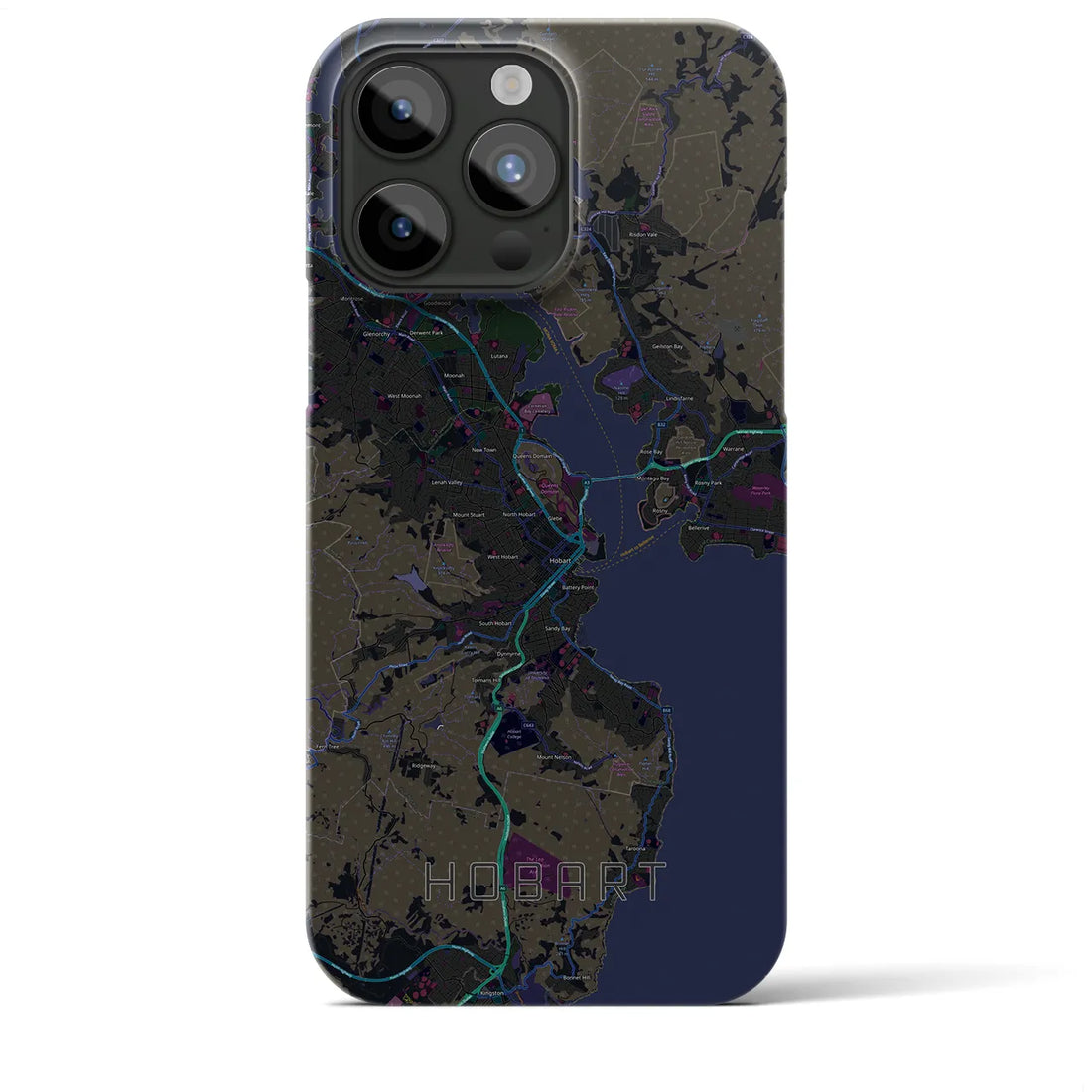 【ホバート】地図柄iPhoneケース（バックカバータイプ・ブラック）iPhone 15 Pro Max 用