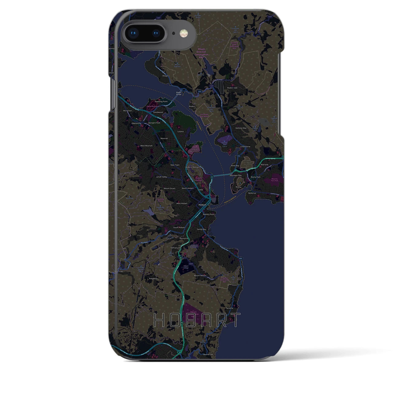 【ホバート】地図柄iPhoneケース（バックカバータイプ・ブラック）iPhone 8Plus /7Plus / 6sPlus / 6Plus 用