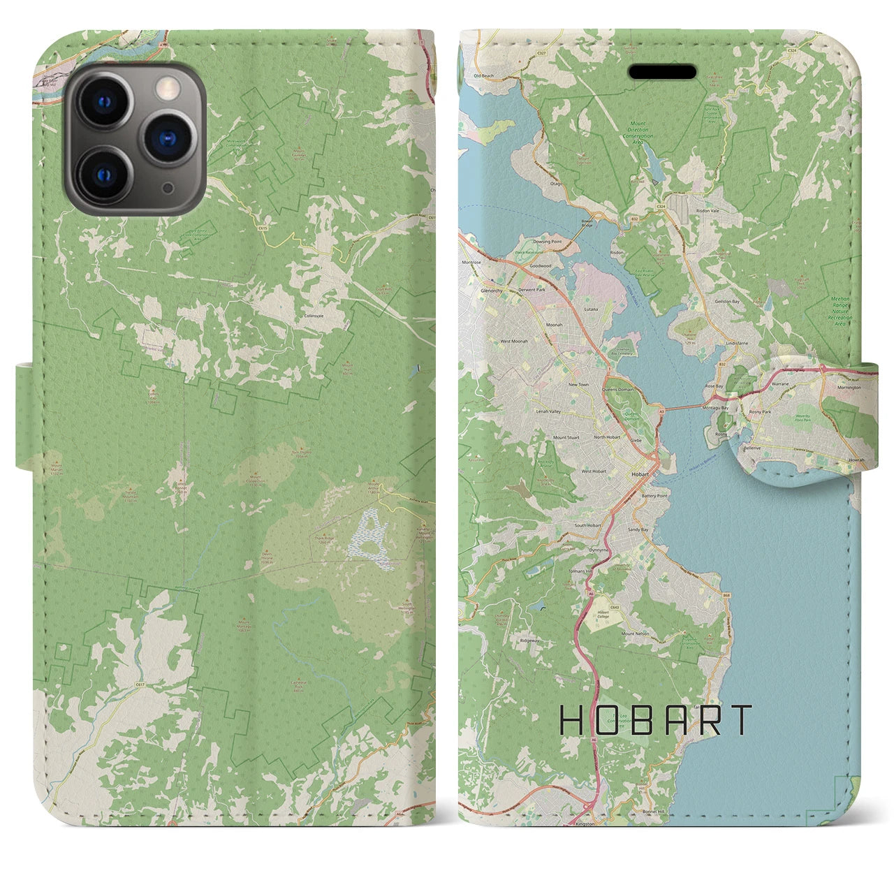 【ホバート】地図柄iPhoneケース（手帳両面タイプ・ナチュラル）iPhone 11 Pro Max 用