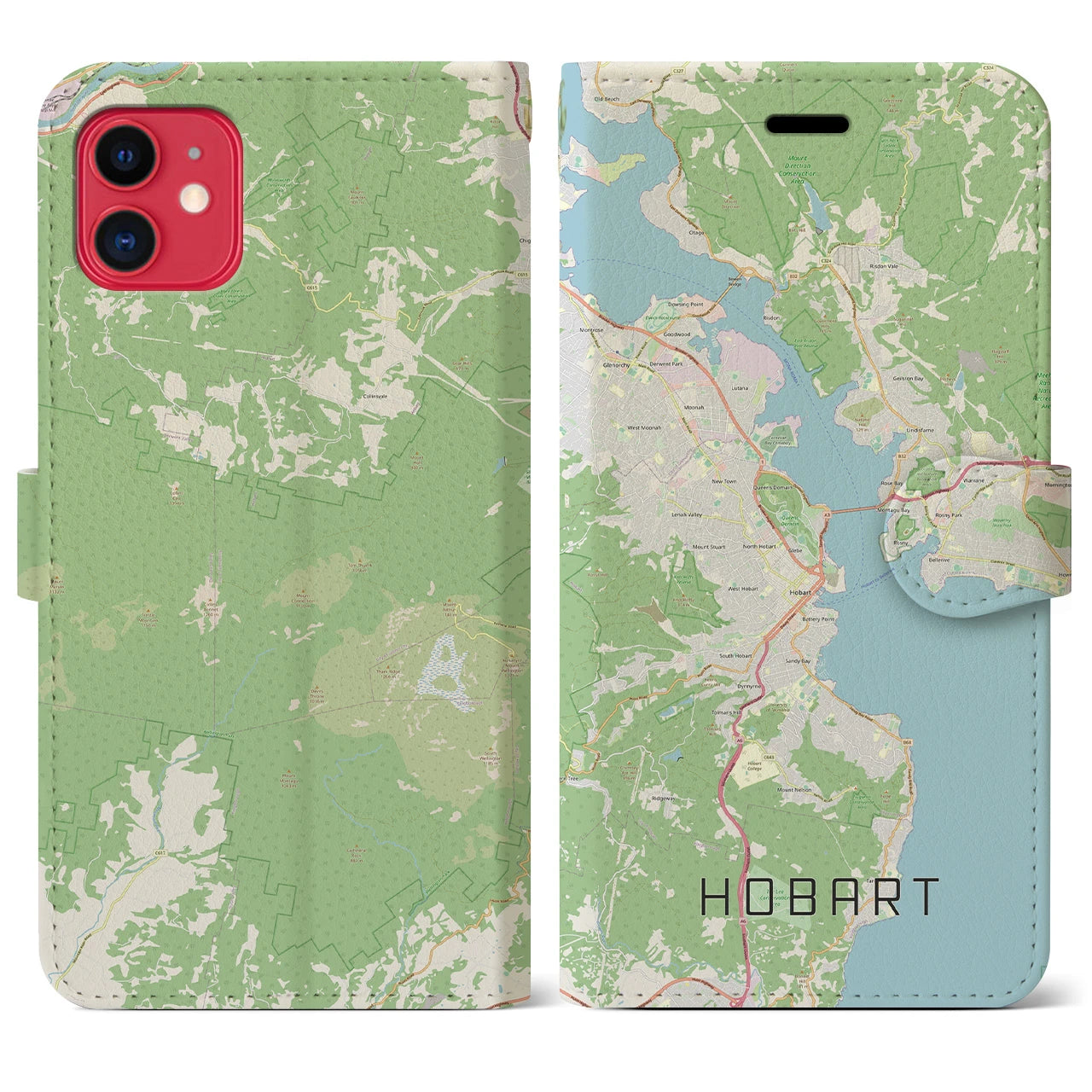 【ホバート】地図柄iPhoneケース（手帳両面タイプ・ナチュラル）iPhone 11 用