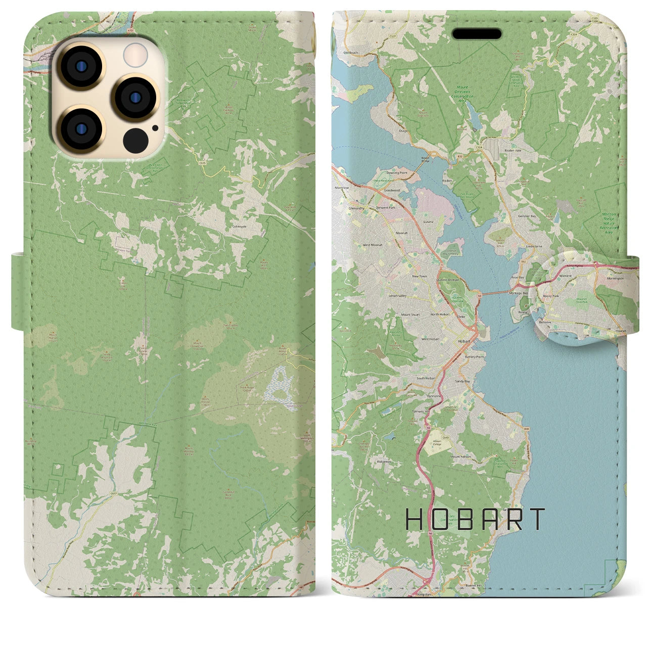 【ホバート】地図柄iPhoneケース（手帳両面タイプ・ナチュラル）iPhone 12 Pro Max 用