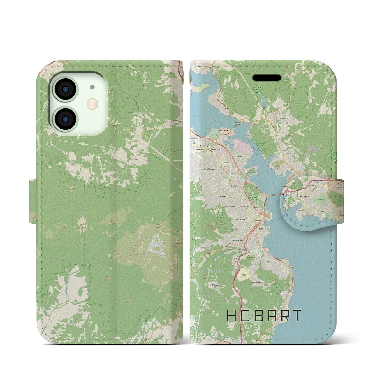 【ホバート】地図柄iPhoneケース（手帳両面タイプ・ナチュラル）iPhone 12 mini 用
