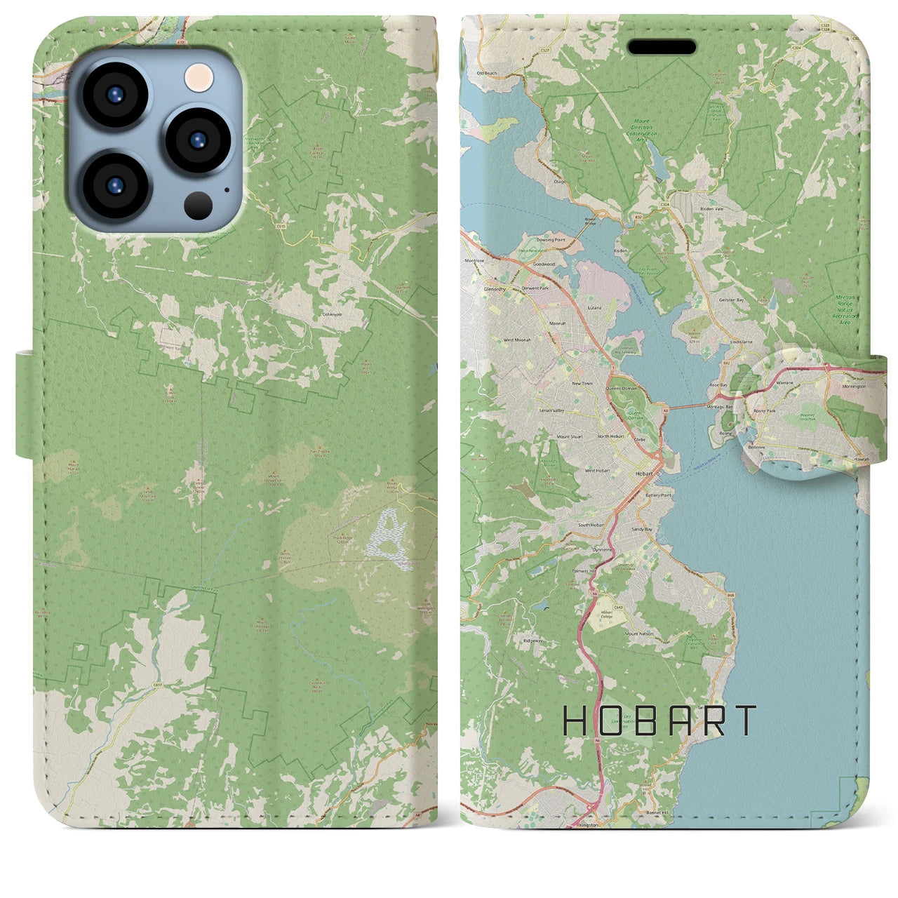 【ホバート】地図柄iPhoneケース（手帳両面タイプ・ナチュラル）iPhone 13 Pro Max 用