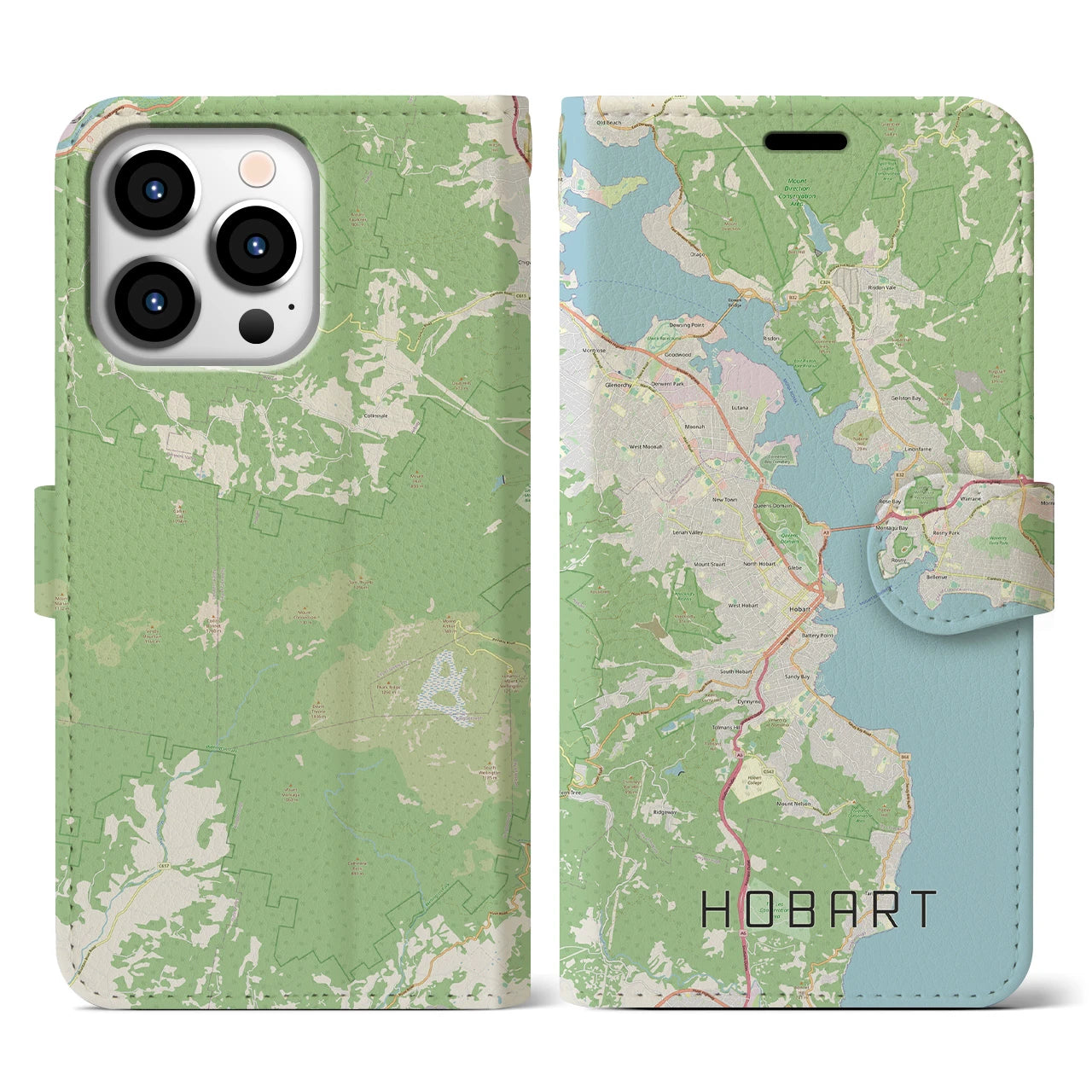 【ホバート】地図柄iPhoneケース（手帳両面タイプ・ナチュラル）iPhone 13 Pro 用