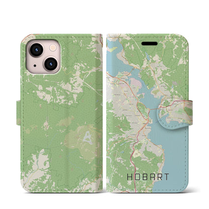 【ホバート（オーストラリア）】地図柄iPhoneケース（手帳タイプ）ナチュラル・iPhone 13 mini 用