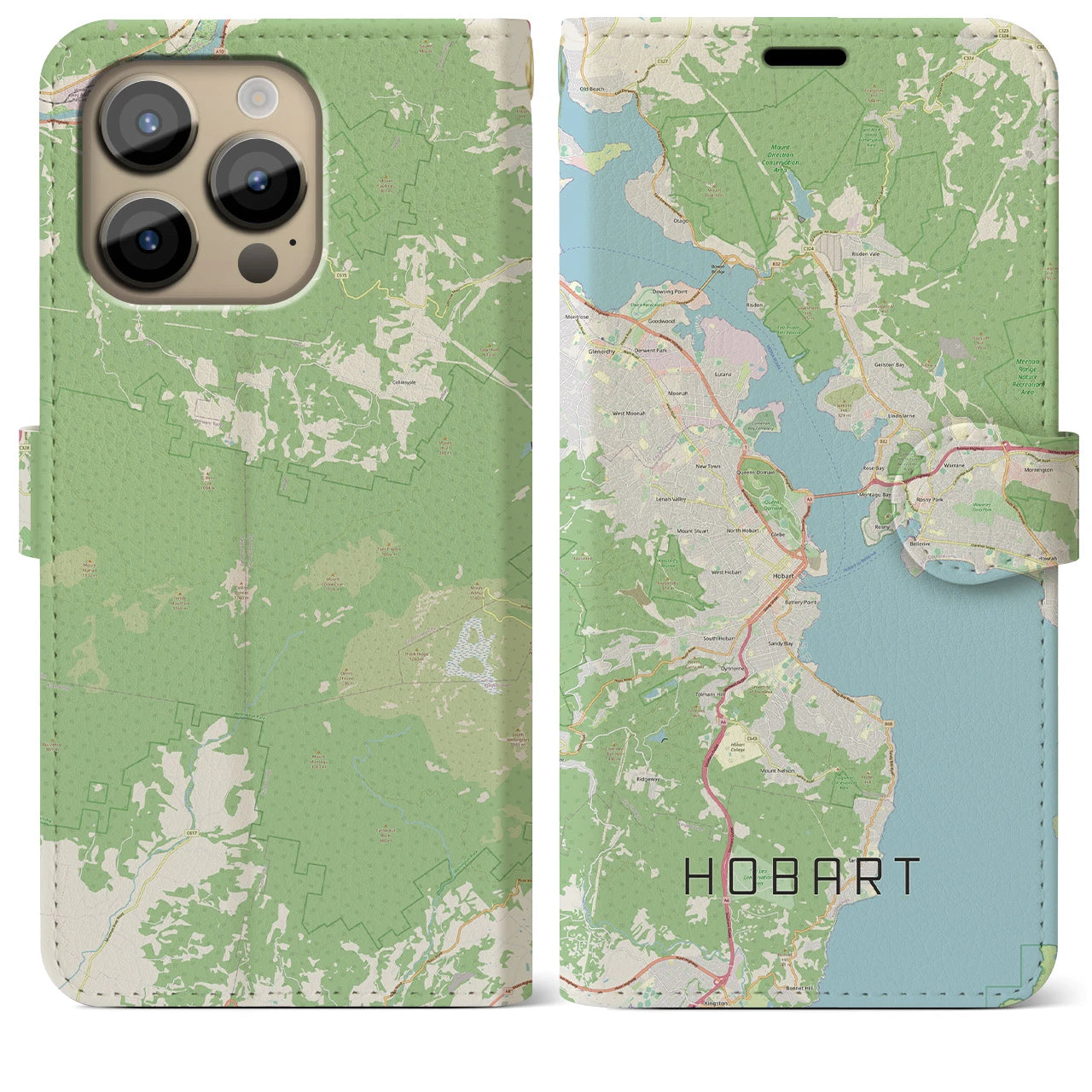 【ホバート】地図柄iPhoneケース（手帳両面タイプ・ナチュラル）iPhone 14 Pro Max 用