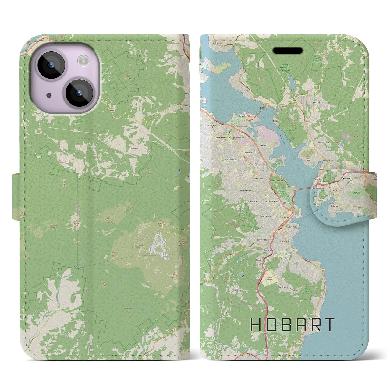 【ホバート】地図柄iPhoneケース（手帳両面タイプ・ナチュラル）iPhone 14 用