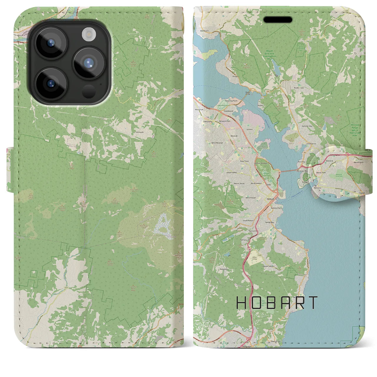 【ホバート】地図柄iPhoneケース（手帳両面タイプ・ナチュラル）iPhone 15 Pro Max 用