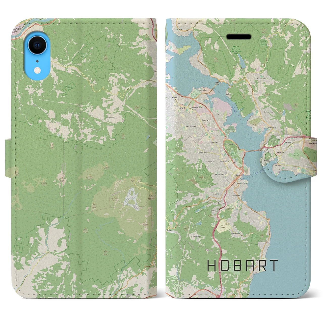 【ホバート】地図柄iPhoneケース（手帳両面タイプ・ナチュラル）iPhone XR 用