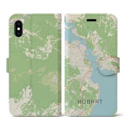 【ホバート（オーストラリア）】地図柄iPhoneケース（手帳タイプ）ナチュラル・iPhone XS / X 用