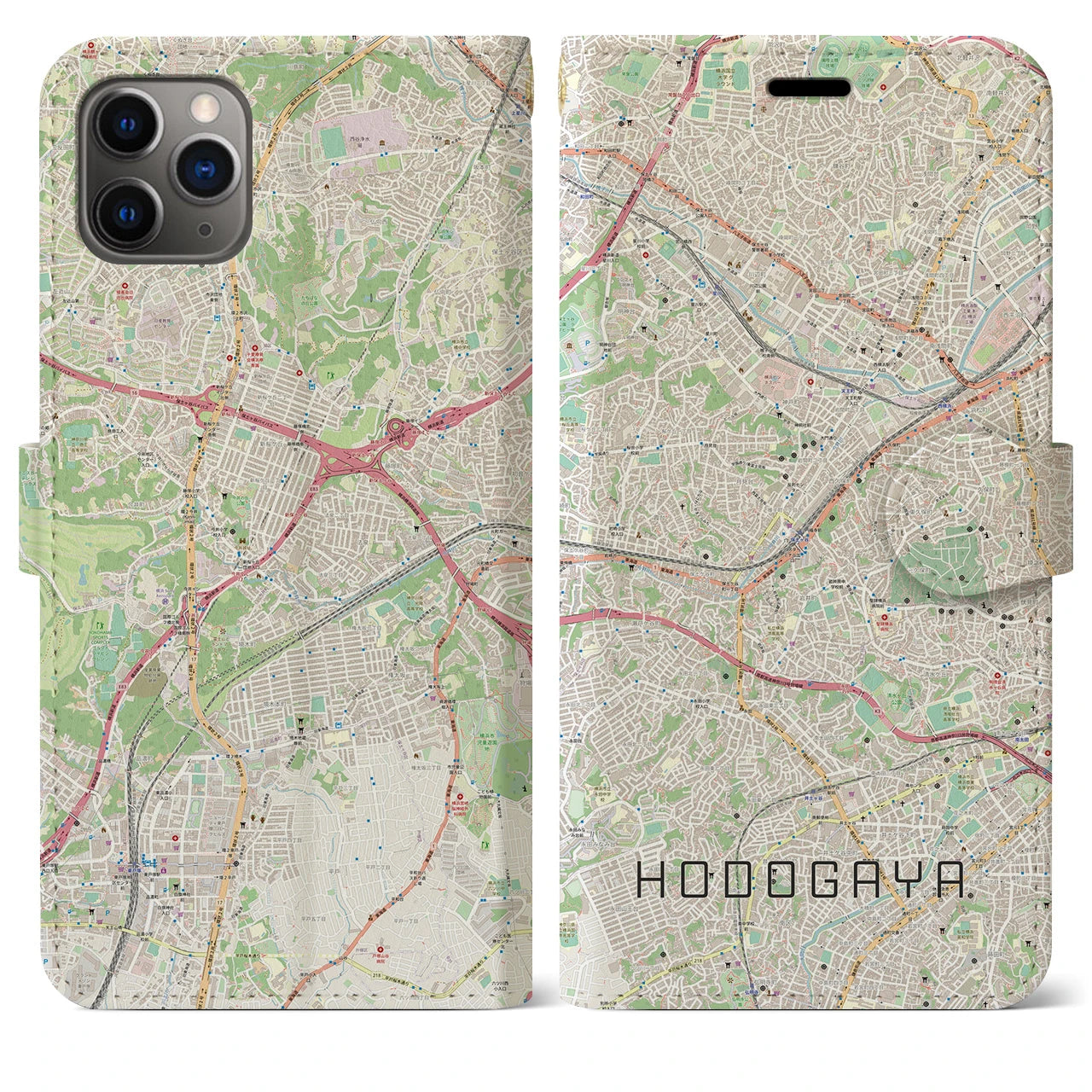 【保土ケ谷】地図柄iPhoneケース（手帳両面タイプ・ナチュラル）iPhone 11 Pro Max 用