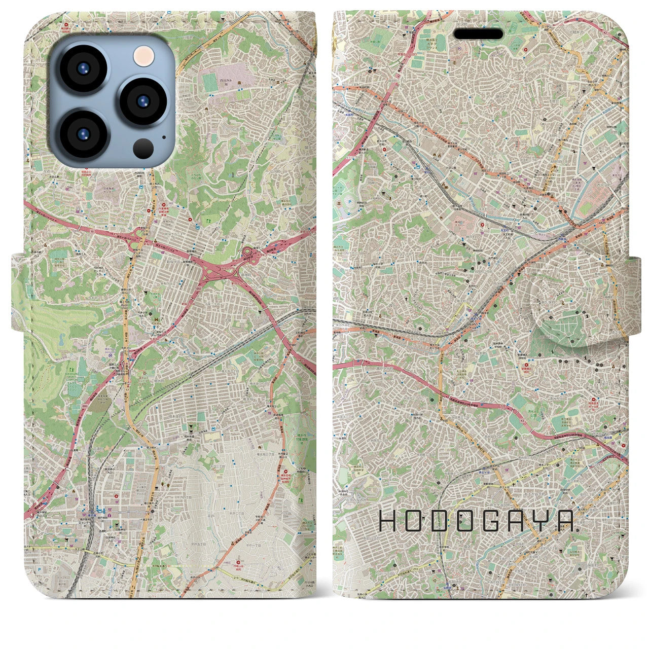 【保土ケ谷】地図柄iPhoneケース（手帳両面タイプ・ナチュラル）iPhone 13 Pro Max 用
