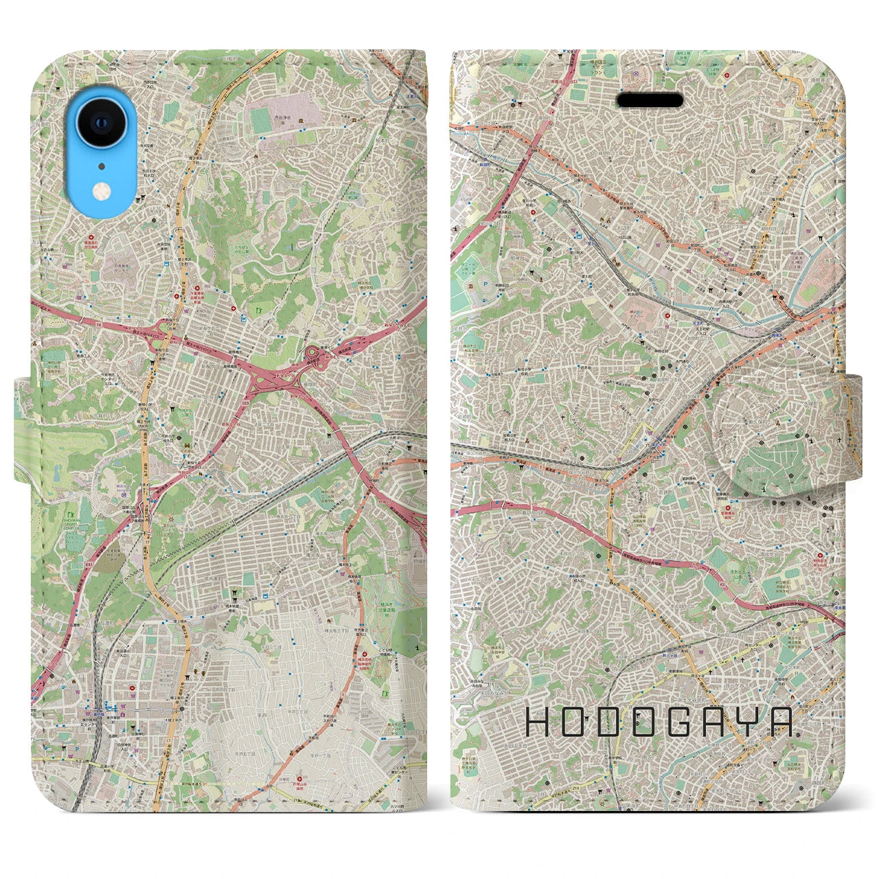 【保土ケ谷】地図柄iPhoneケース（手帳両面タイプ・ナチュラル）iPhone XR 用