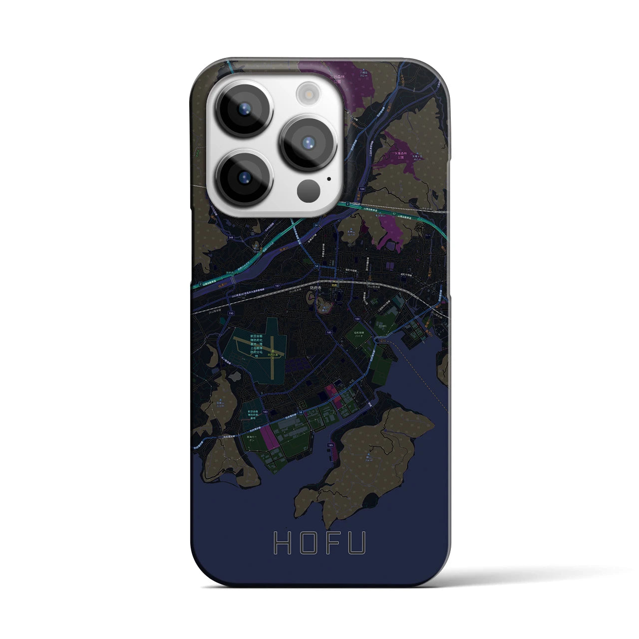 【防府】地図柄iPhoneケース（バックカバータイプ・ブラック）iPhone 14 Pro 用