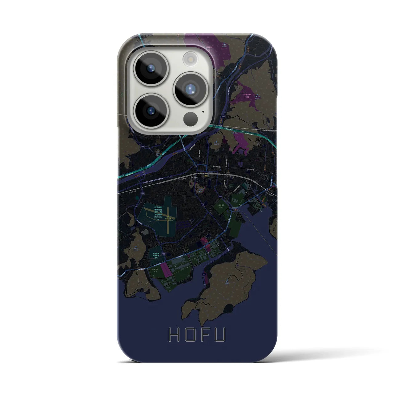 【防府】地図柄iPhoneケース（バックカバータイプ・ブラック）iPhone 15 Pro 用