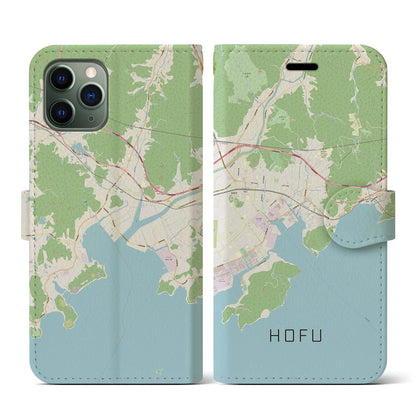 【防府（山口県）】地図柄iPhoneケース（手帳タイプ）ナチュラル・iPhone 11 Pro 用