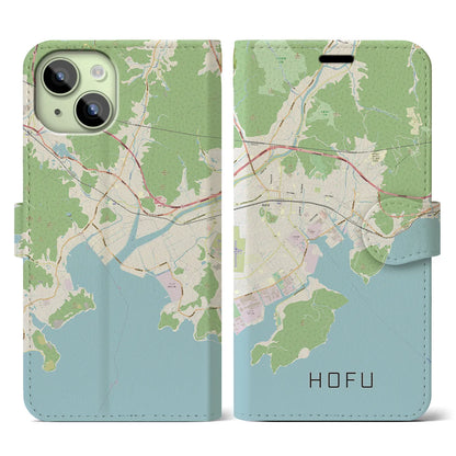 【防府（山口県）】地図柄iPhoneケース（手帳タイプ）ナチュラル・iPhone 15 用