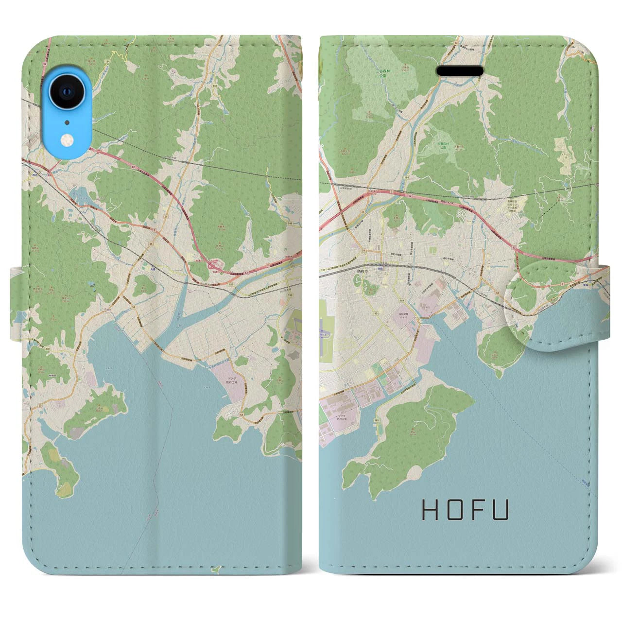 【防府】地図柄iPhoneケース（手帳両面タイプ・ナチュラル）iPhone XR 用