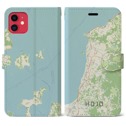 【北条（愛媛県）】地図柄iPhoneケース（手帳タイプ）ナチュラル・iPhone 11 用