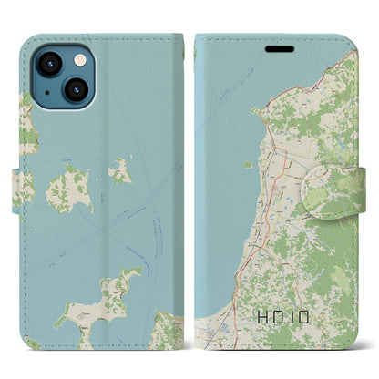 【北条（愛媛県）】地図柄iPhoneケース（手帳タイプ）ナチュラル・iPhone 13 用