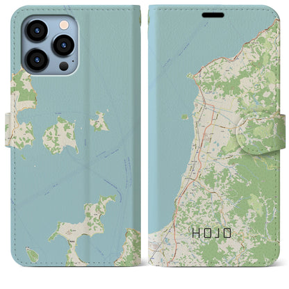 【北条（愛媛県）】地図柄iPhoneケース（手帳タイプ）ナチュラル・iPhone 13 Pro Max 用