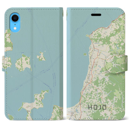 【北条（愛媛県）】地図柄iPhoneケース（手帳タイプ）ナチュラル・iPhone XR 用