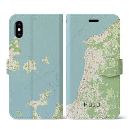 【北条（愛媛県）】地図柄iPhoneケース（手帳タイプ）ナチュラル・iPhone XS / X 用