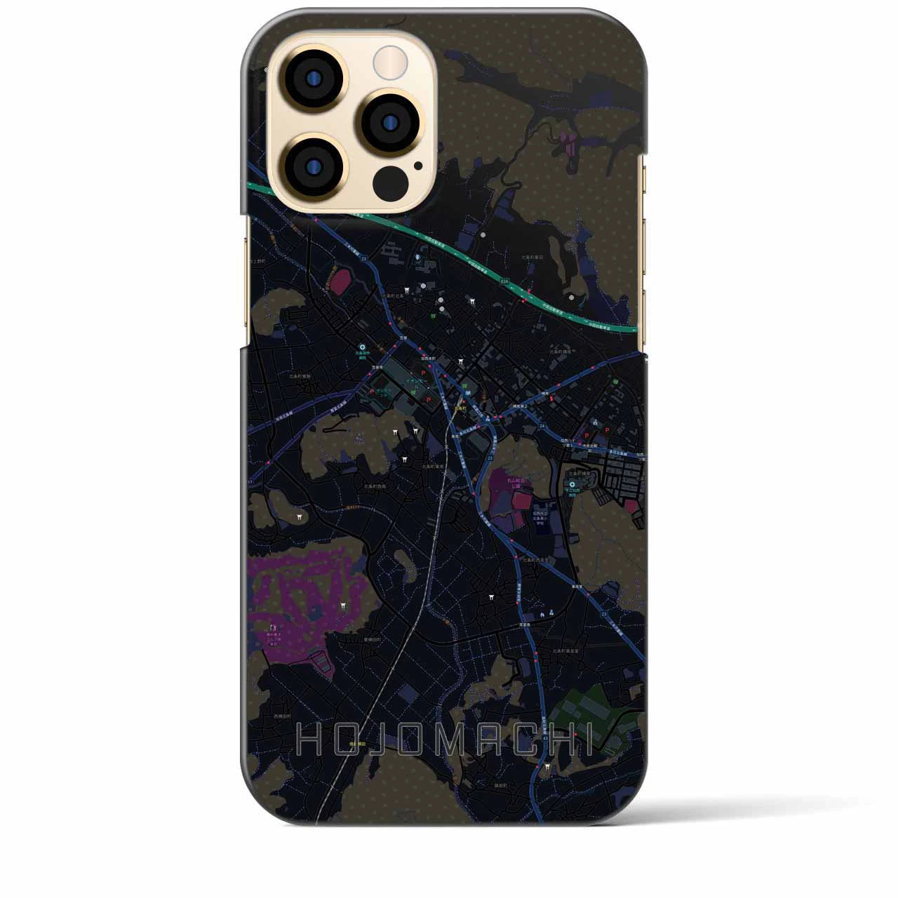 【北条町】地図柄iPhoneケース（バックカバータイプ・ブラック）iPhone 12 Pro Max 用